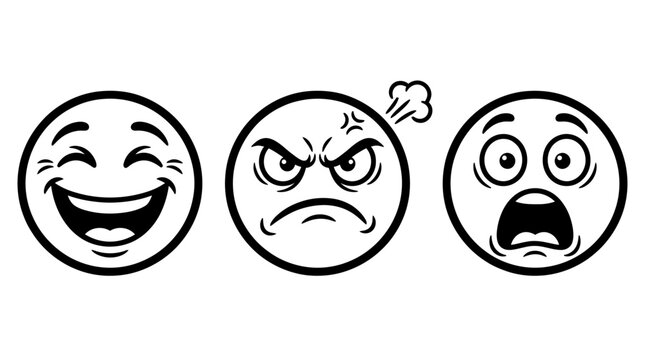 Black and white emoticon face icons.