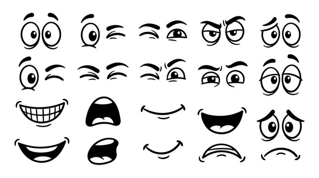 Collection of various cartoon facial expressions.