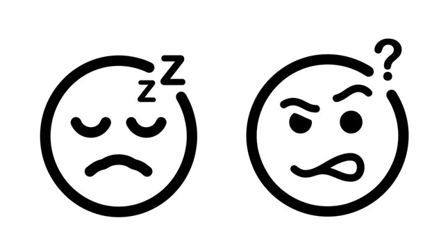 Sleepy and confused emoticon faces.