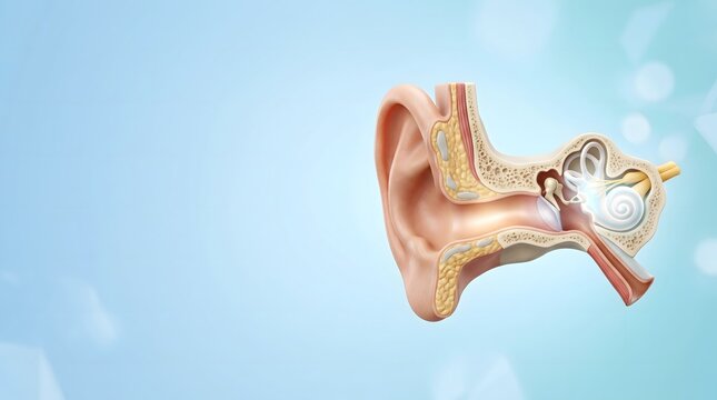 Human Ear Anatomy Cross Section Medical Illustration Banner