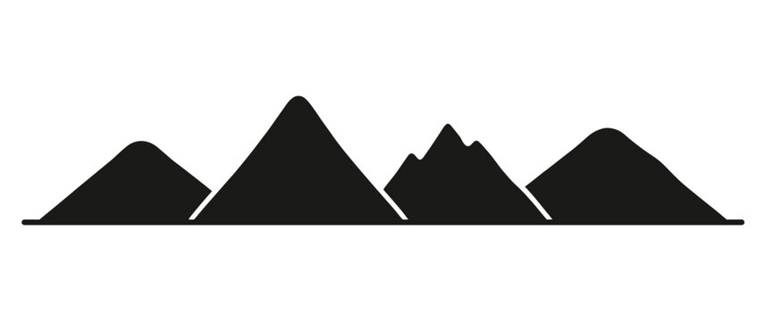 Minimalist hills and mountain peaks silhouette icon set isolated on white background
