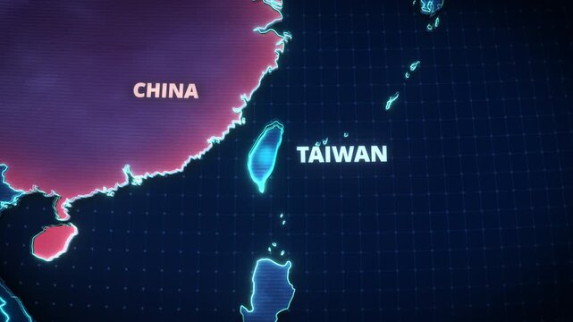 3D Map Animation Highlighting Taiwan and China Coastline for Geopolitical News and Educational Presentations