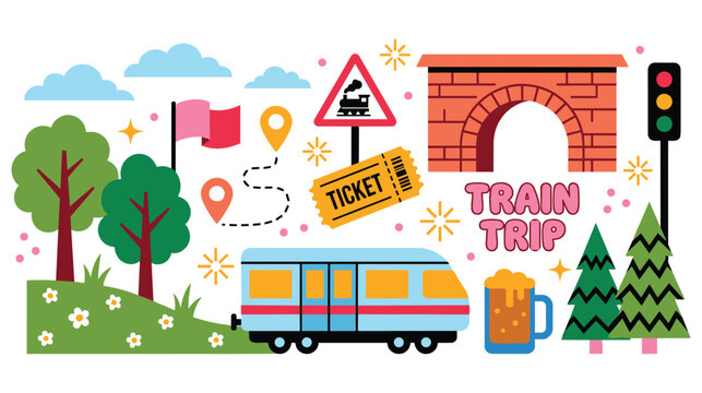 Train trip adventure with tickets and scenic views.