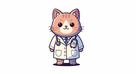 Fototapeta premium Cute Cartoon Cat Doctor Wearing a Lab Coat and Stethoscope.