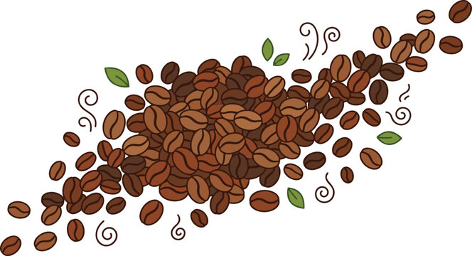 Roasted Coffee Beans Illustration with Aromatic Espresso Seeds, Organic Cafe Ingredients, and Decorative Beverage Vector Background Elements