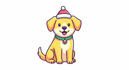 Naklejka premium Cute Golden Retriever Puppy Wearing a Santa Hat.