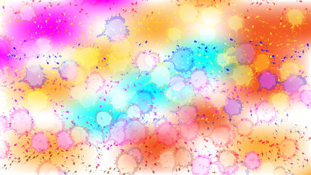 Abstract vibrant colorful bokeh background vector illustration. Neon pink, orange, and blue glowing light spots texture. Festive paint splash banner design.