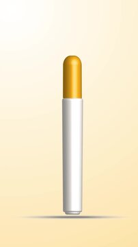 Minimalist 3D animation of a white cosmetic tube with gold cap rising on a soft gradient background