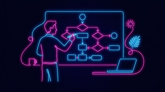 Professional designing complex workflow and logic flowchart