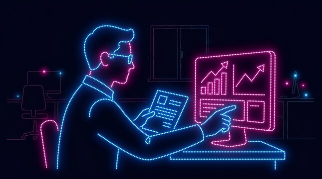 Data analyst monitoring performance charts on computer screen