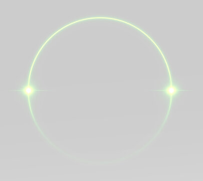 Glowing green neon circle with futuristic light ring and sparkling laser flare effect in abstract style