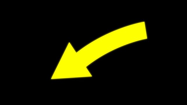 Bright glowing yellow arrow overlay with dynamic neon light effect for transitions, highlights, presentations, commercials, and professional video editing projects, alpha channel