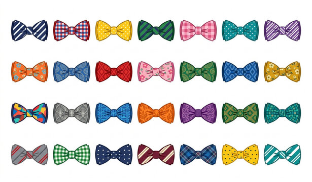 Colorful Bow Tie Collection Fashion Accessory Vector Illustration Set