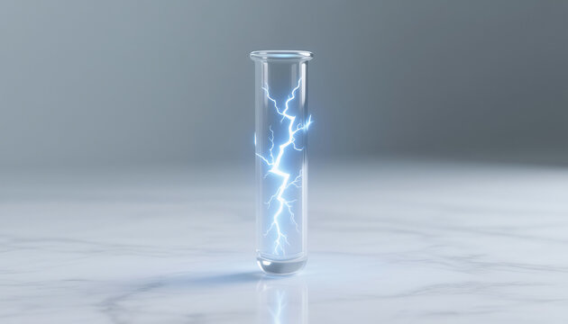 Glass test tube with electric energy and lightning effect inside  