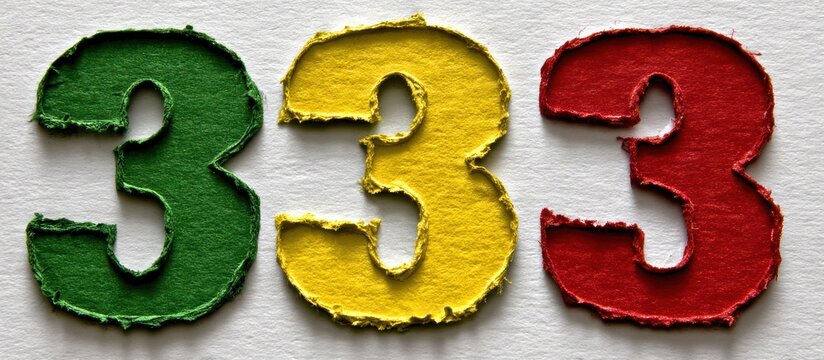 Three 3s in Green Yellow Red.