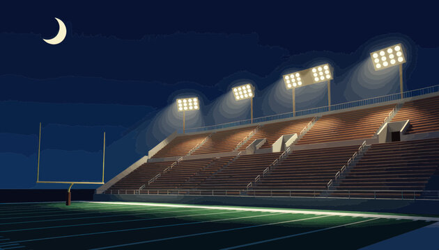 Modern Sports Stadium Illuminated at Night under Dark Sky Photograph