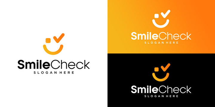 Smile Check Logo Template Happy Smiling Face Combined with Check Mark Symbol for Customer Satisfaction, Feedback, or Review Business