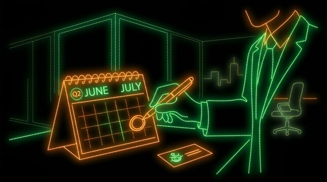 Businessman marking calendar for quarterly planning