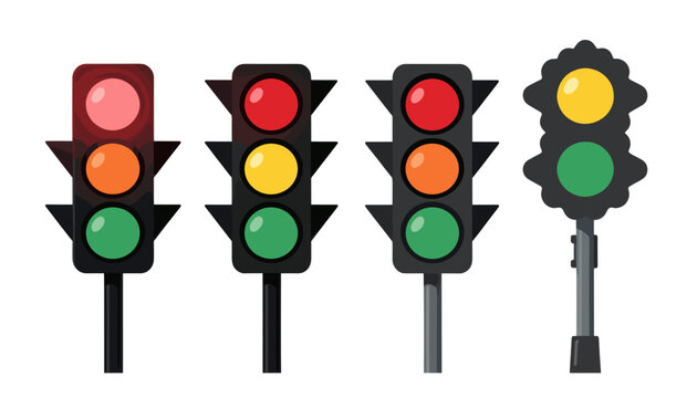 Traffic Light Signal on Road Intersection with Red Yellow and Green Lights Photograph