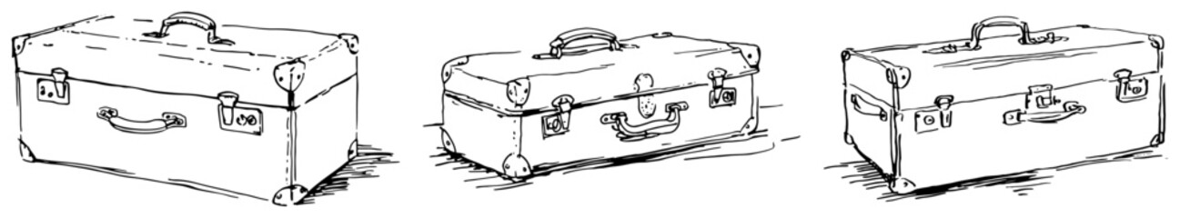 Vintage suitcases and travel trunks set in hand drawn sketch style © Celestynka