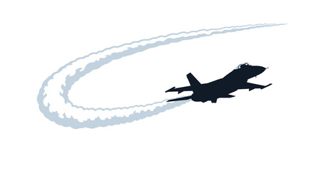 jet aircraft in flight with vapor trail dark silhouette © sakib