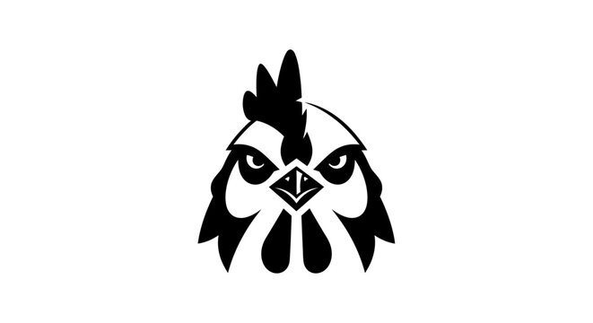 Aggressive Rooster Head Silhouette - Angry Bird Face Logo