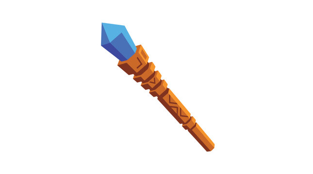 3d wizard staff icon with glowing blue crystal detailed wooden shaft fantasy magic weapon vibrant cartoon style isolated on white background perfect for gaming and mystical themes