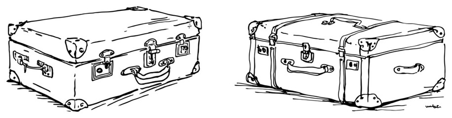 Vintage travel suitcases and luggage trunks collection hand drawn sketch style © Celestynka