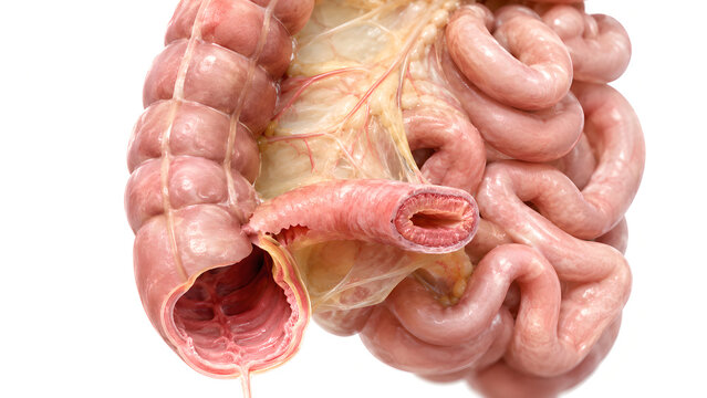 Crohn&rsquo;s Disease Terminal Ileum and Colon 3D Medical Illustration for Digestive Health Education and Patient Brochure Use