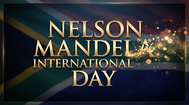 Nelson Mandela International Day golden text with south africa flag animation background for nelson mandela international day (Nelson Mandela).
