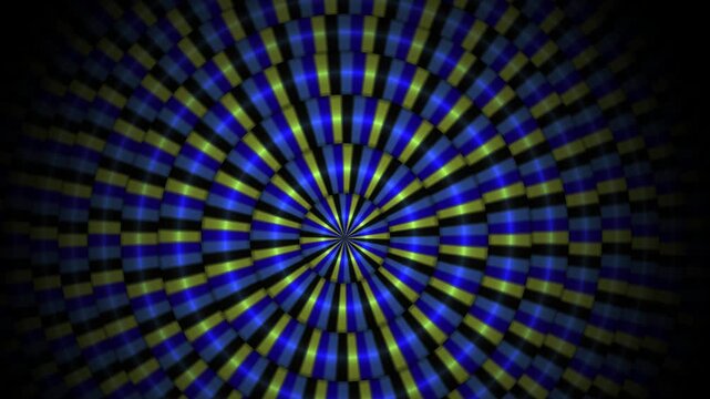 Abstract circular pattern with blue and green radial light pulses