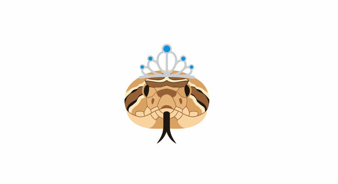 Cute ball python snake wearing a silver crown on white background
