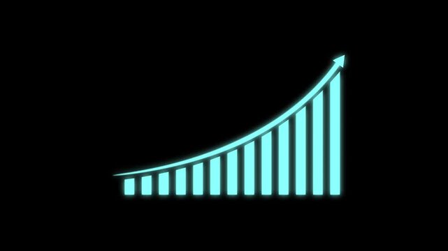 Modern data analytics animation with rising chart bars and positive arrow movement on dark background. Professional business and finance motion graphic.