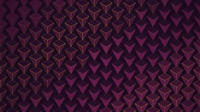 Geometric Pyramid Pattern with Gold Outlines on Purple Background Loop