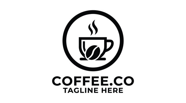 Minimalist coffee cup logo with coffee bean and steam.