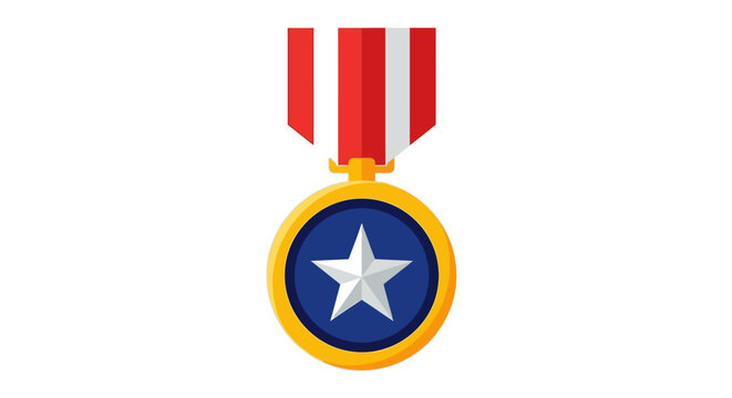 Military medal with star and ribbon flat vector illustration silhouette