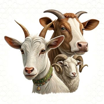 Eid al-Adha Qurban Sacrificial Animals Illustration - Cow, Goat, and Sheep