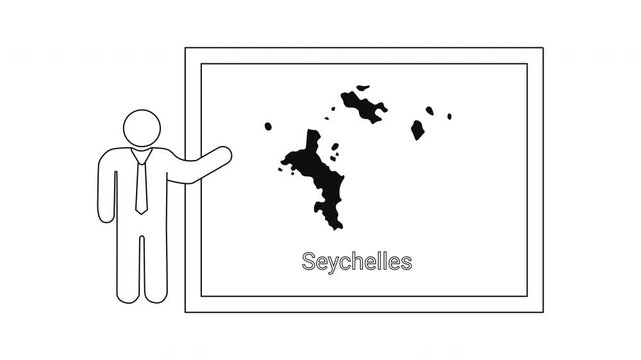 Presentation of Seychelles map by a businessman figure.