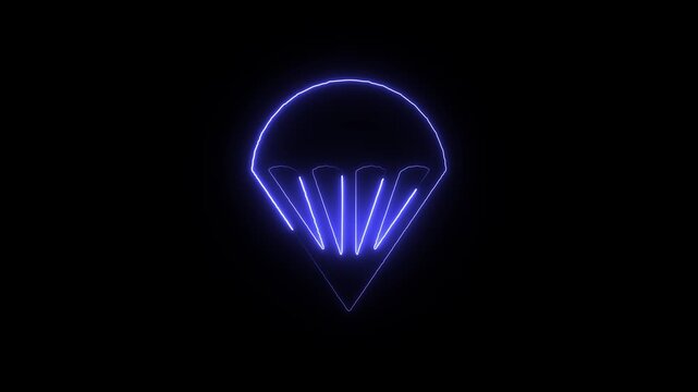 Glowing blue neon light shaped like a hot air balloon on black background