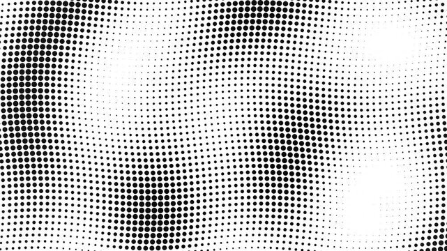 Halftone dot pattern animation loop, abstract black and white moving background