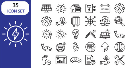 Fototapeta premium Minimalist energy and sustainability icons set for modern projects