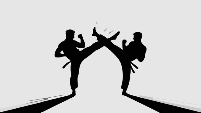 Dynamic Martial Arts Sparring Kick Silhouette Vector Illustration