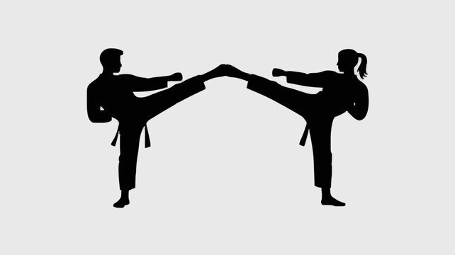 Dynamic Martial Arts Sparring Kick Silhouette Vector Illustration