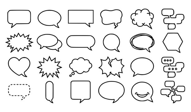 Comic Speech Bubble Hand Drawn Outline Icon Set