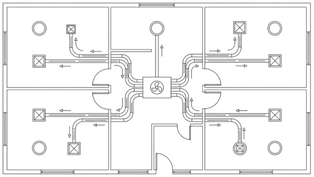 Residential HVAC Layout Home Ventilation Duct CAD Diagram
