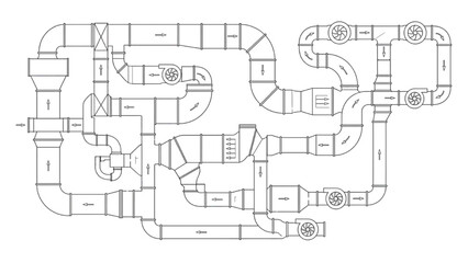 Naklejka premium Industrial HVAC Ventilation Network Mechanical Duct CAD Diagram