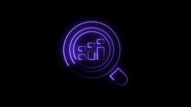 Neon purple magnifying glass icon with ethiopian birr symbol on black