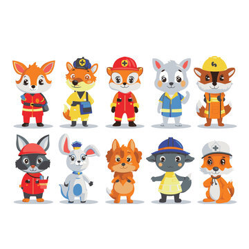 animals cartoon character illustration cute set