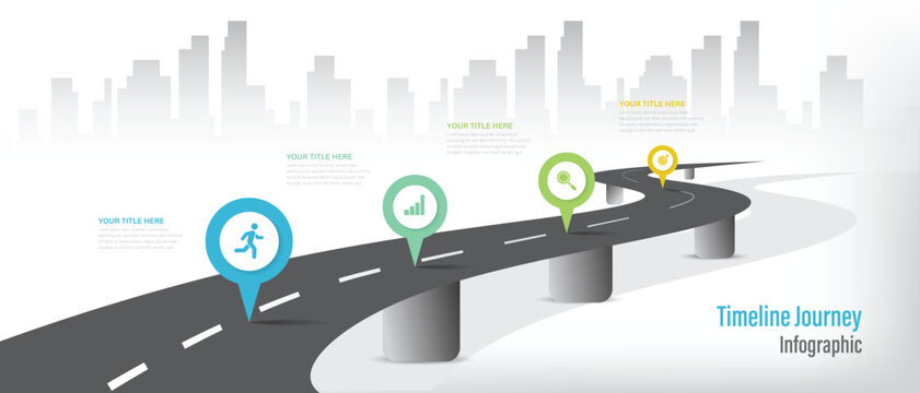 Business road map timeline infographic template design with road sign for abstract background. Modern milestone diagram with road journey concept.	