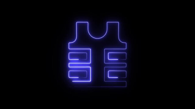 Neon blue bulletproof vest outline on black background